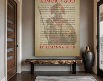 List do Efezjan 6:10-18, werset biblijny: Zbroja Boża, grafika ścienna, cytaty z Pisma Świętego | Chrześcijański plakat ze sztuką biblijną, sztuka do domu i biura - PC81