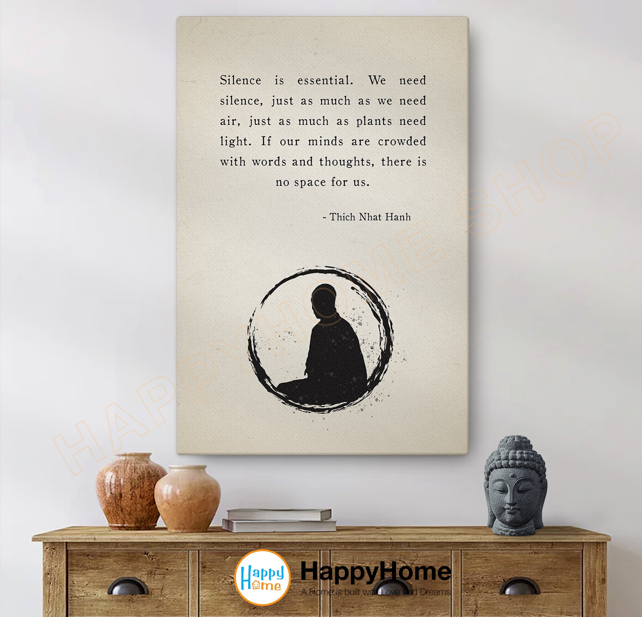 Thich Nhat Hanh cita arte de pared El silencio es esencial cita motivacional  decoración de pared espiritual meditación obra de arte decoración del hogar  -P677 - Etsy México, image size:2081x2000