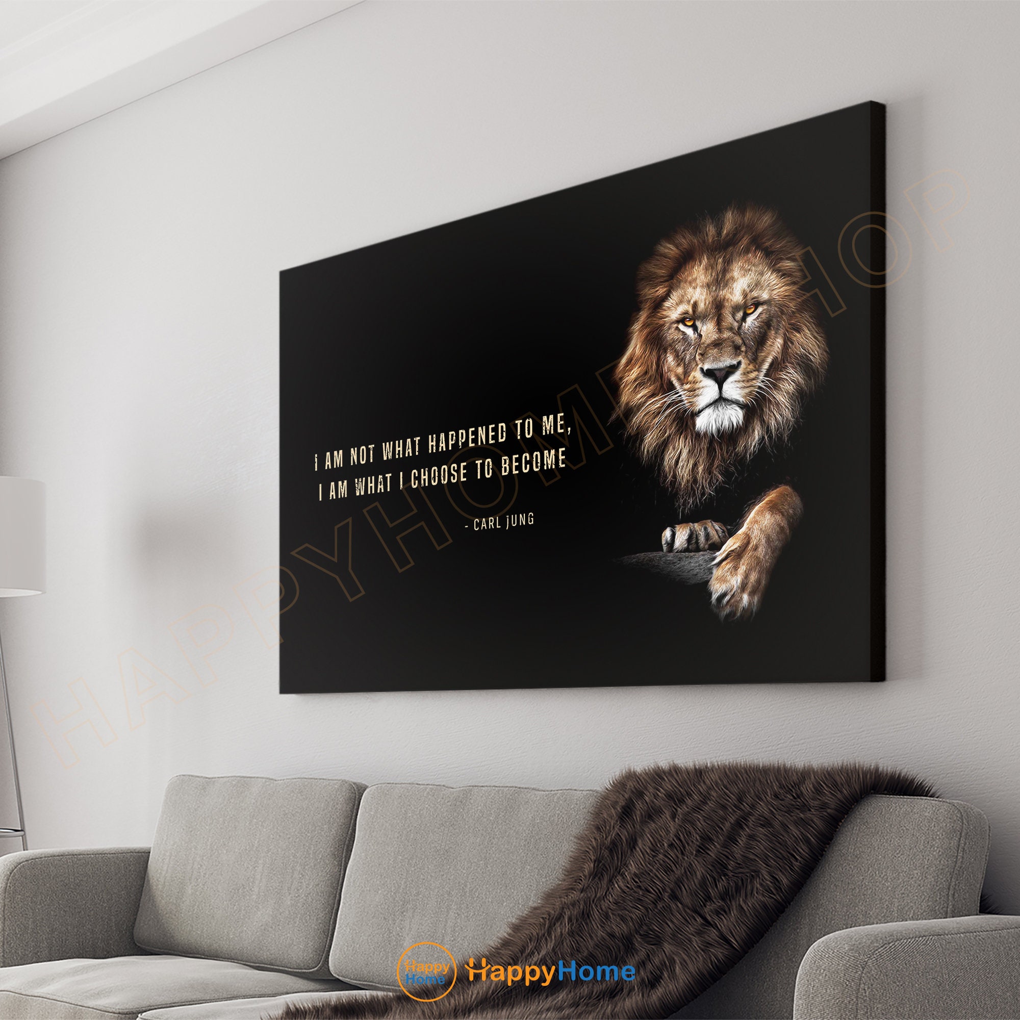 Lion Wall Art I Am What I Choose to Become Motivational Quote