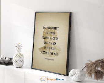 Marcus Aurelius Quote Wall Art What Stands In The Way Becomes The Way Stoicism Motivational Quotes Inspirational Stoic Philosophy Print-PC99