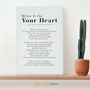 Write It on Your Heart Ralph Waldo Emerson Wall Art Poem Prints ...