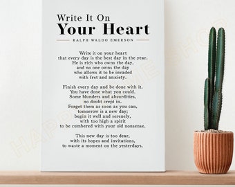 Schrijf het op je hart Ralph Waldo Emerson muurkunst gedicht wordt afgedrukt motiverende poëzie inspirerende afdrukken therapie kunst muur decor-P896