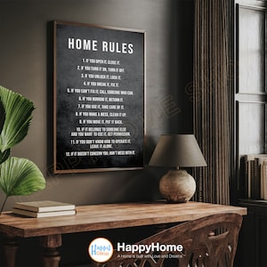 Home Rules Wall Art Family Rules Home Decor Canvas Art | Motivational Quotes Home Art Wall Decor Modern Art -P502