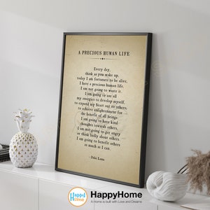 Dalai Lama Quote Wall Art Een kostbaar menselijk leven Motiverende citaten inspirerende kunst Home Art Office Decor-P641
