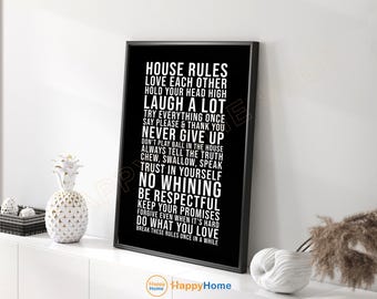 House Rules Wall Art Family Rules Home Sign Decor Motivational Homewarming Decor Modern Art -PG40