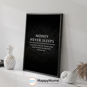 Money Never Sleeps Wall Art Warren Buffett Quote Lesson Wolf Of Wall Street Investing Rule Print Home Art Office Decor -P750