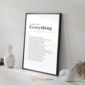 Ecclesiastes 3:1-8 There is a Time for Everything Bible Verse Wall Art Scripture Print Bible Quote  Christian Poster Wall Decor -P837