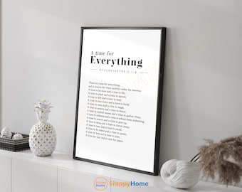 Eclesiastés 3:1-8 Hay un tiempo para todo, versículo bíblico, arte de pared, impresión de las Escrituras, cita bíblica, póster cristiano, decoración de pared -P837