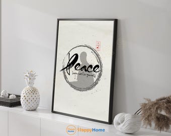 Inner Peace Wall Art Peace Begins Within Yourself Wall Art Enso Circle Meditation Quote Spiritual Mindfulness Artwork Buddhist Decor -PD41
