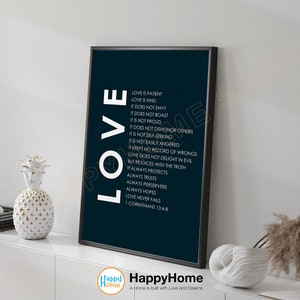 1 Corinthians 13:4-8 Bible Verse Wall Art Love Definition Scripture Quote Prints | Christian Bible Wall Art Home Art Office Decor -P590