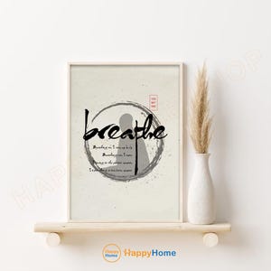 Thich Nhat Hanh Quote Wall Art Breathe Enso Circle Meditation Quote Spiritual Mindfulness Artwork Buddhist Calligraphy Decor -PD46