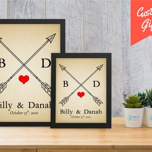 Personalized Wedding Anniversary Gift for Wife Custom Poster Print Heart & Arrow With Date and Names Engagement Gift
