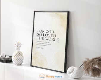 Arte de parede com versículo bíblico de João 3:16: "Porque Deus amou o mundo de tal maneira", placa com as Escrituras, decoração cristã para casa - PE66