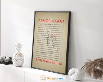 List do Efezjan 6:10-18, werset biblijny: Zbroja Boża, grafika ścienna, cytaty z Pisma Świętego | Chrześcijański plakat ze sztuką biblijną, sztuka do domu i biura - PC80