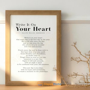 Write It on Your Heart Ralph Waldo Emerson Wall Art Poem Prints ...