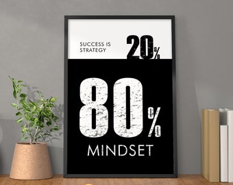 Success is 20/100 Strategy 80/100 Mindset Wall Art Motivational Poster | Inspirational Wall Art Entrepreneur Poster Home Art Office Decor