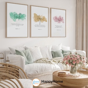 Faith Hope Love Bible Verse Wall Art Set Motivational Bible Poster | Inspirational Wall Art Poster Home Decor 3 Piece Wall Art Set