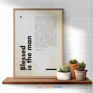 Psalm 1 ESV Blessed is the Man Bible Verse Wall Art Scripture Sign Prints Christian Bible Wall Art Poster Home Art Office Decor -PB95