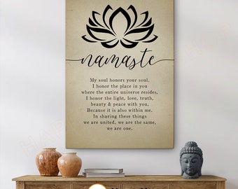 Namaste Definition Wall Art Namaste Sign Meditation Print Yoga Wall Decor Inspirational Art Lotus Flower Home Wall Decor -P761