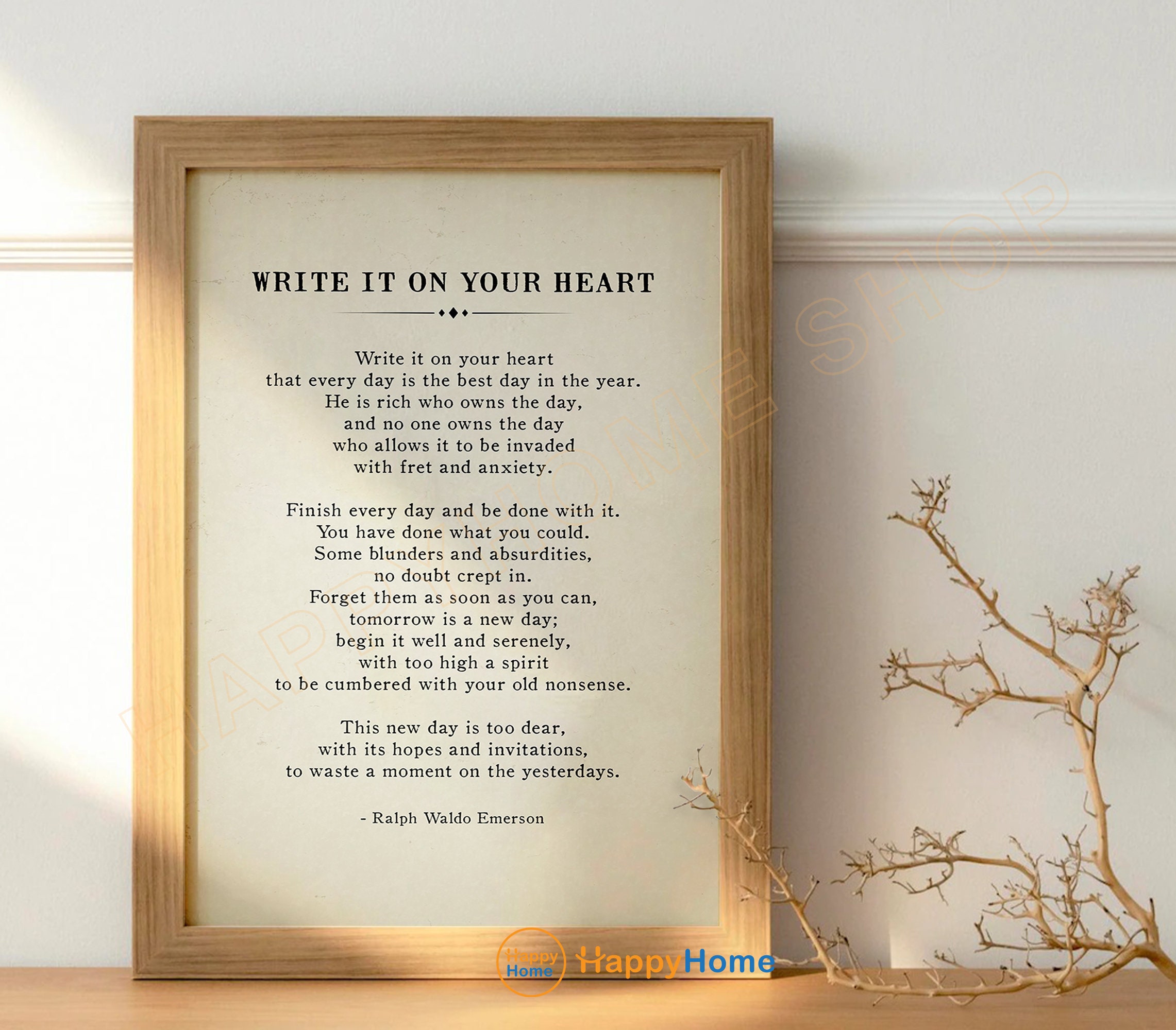 Ralph Waldo Emerson Write It on Your Heart Wall Art Poem Prints ...