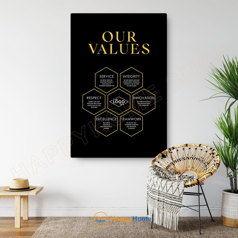 Custom Company Core Values Wall Art Business Office Decor Personalized ...