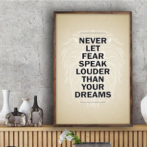 Löwen Poster Motivation Inspiration Zitate Wandkunst - Never Let Fear uch lauter als deine Träume | Löwen-motivierende Zitate Druck Leinwand