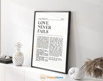 1 Corinzi 13 Versetto della Bibbia Wall Art L'amore non viene mai meno Citazione della Scrittura Stampa Poster d'arte biblica cristiana Decorazione per la casa - PE32