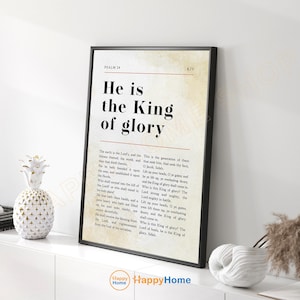 Psalm 24 KJV Bible Verse Wall Art He is the King of Glory Scripture Quote Print | Christian Bible Art Poster Home Art Wall Decor -PA33