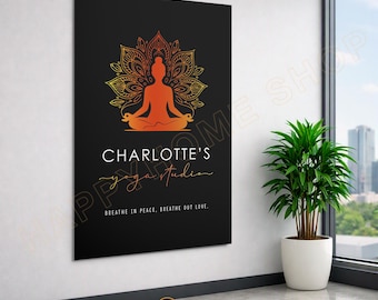 Personalized Name Yoga Studio Wall Art Custom Meditation Fitness Room Sign Workout Home Decor | Glossy Metal Wall Art -PG47