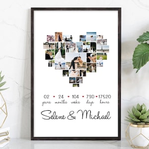 Personalized Anniversary Gift for Wife & Husband Custom Heart Photo Collage  Wall Art | Custom Year Anniversary Wall Decor Gift for Couple