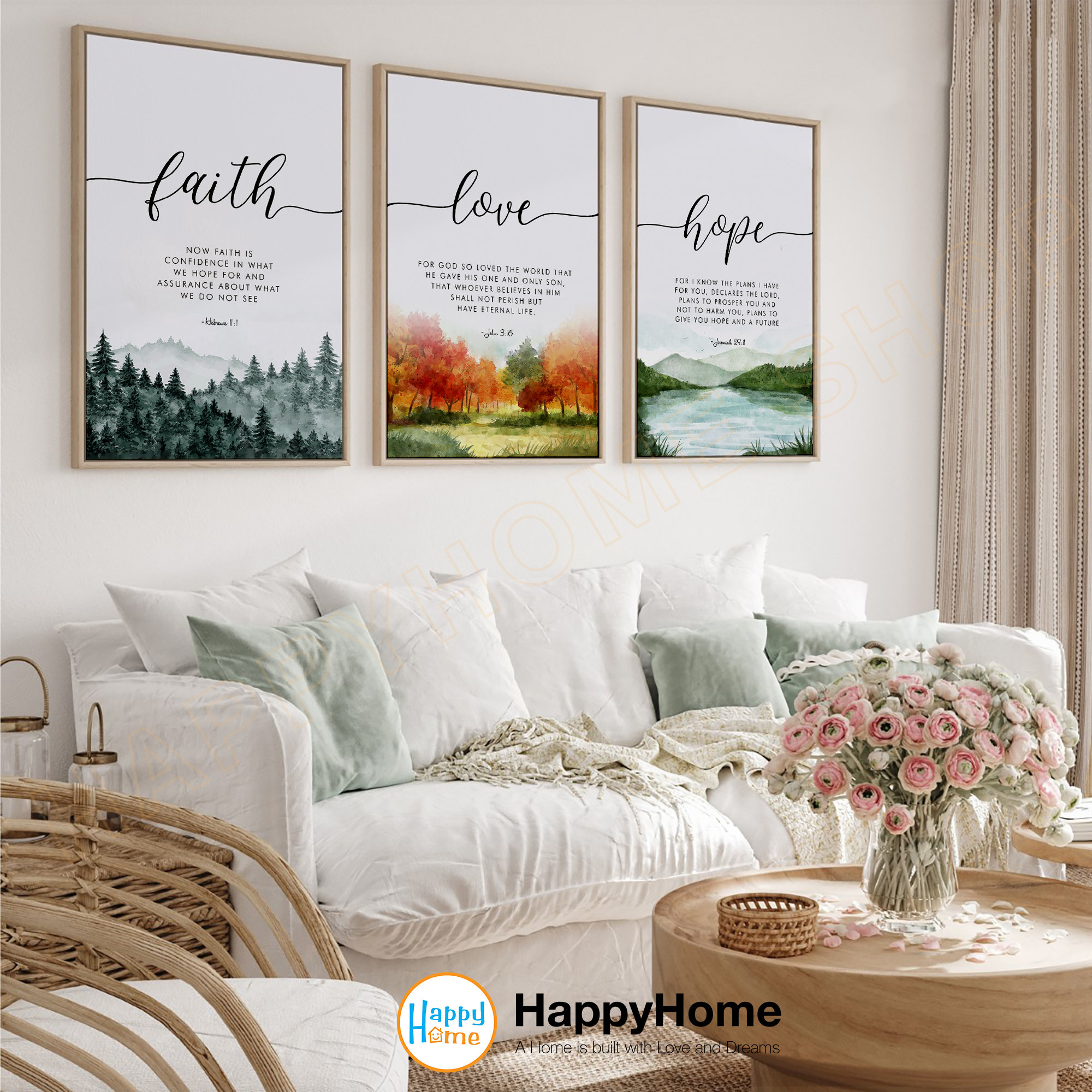 Faith Hope Love Bible Verse Wall Art Set Scripture Quotes Prints ...