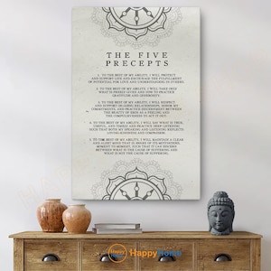 Buddhist The Five Precepts Stated Positively Wall Art Spiritual Print Buddha Motivational Quotes Meditation Artwork Decor -PD64