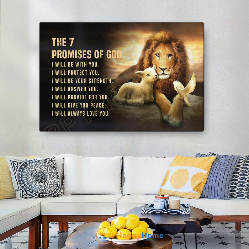 The 7 Promises of God Bible Verse Lion Wall Art Motivational Quotes ...