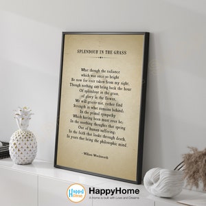 William Wordsworth Poem Wall Art Splendour in the Grass Literary Prints Art Poetry Print Art Literary Quote Book Page Art  Wall Decor -P613
