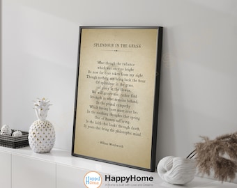 Arte mural con poema de William Wordsworth, Esplendor en la hierba, impresiones literarias, arte de poesía, impresión, cita literaria, página de libro, decoración de pared -P613