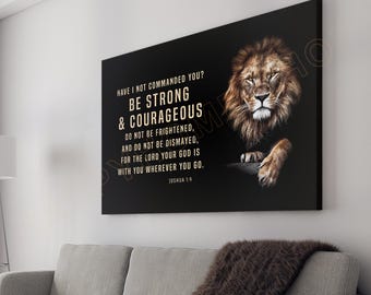 Lion Wall Art Joshua 1:9 Bible Verse Be Strong And Courageous Motivational Quotes Inspirational Print Canvas Home Decor Modern Art - PE17