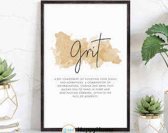 Grit Definition Poster Motivational Wall Art | Inspirational Wall Art Entrepreneur Quotes Poster Home Art Office Decor Modern Canvas Art