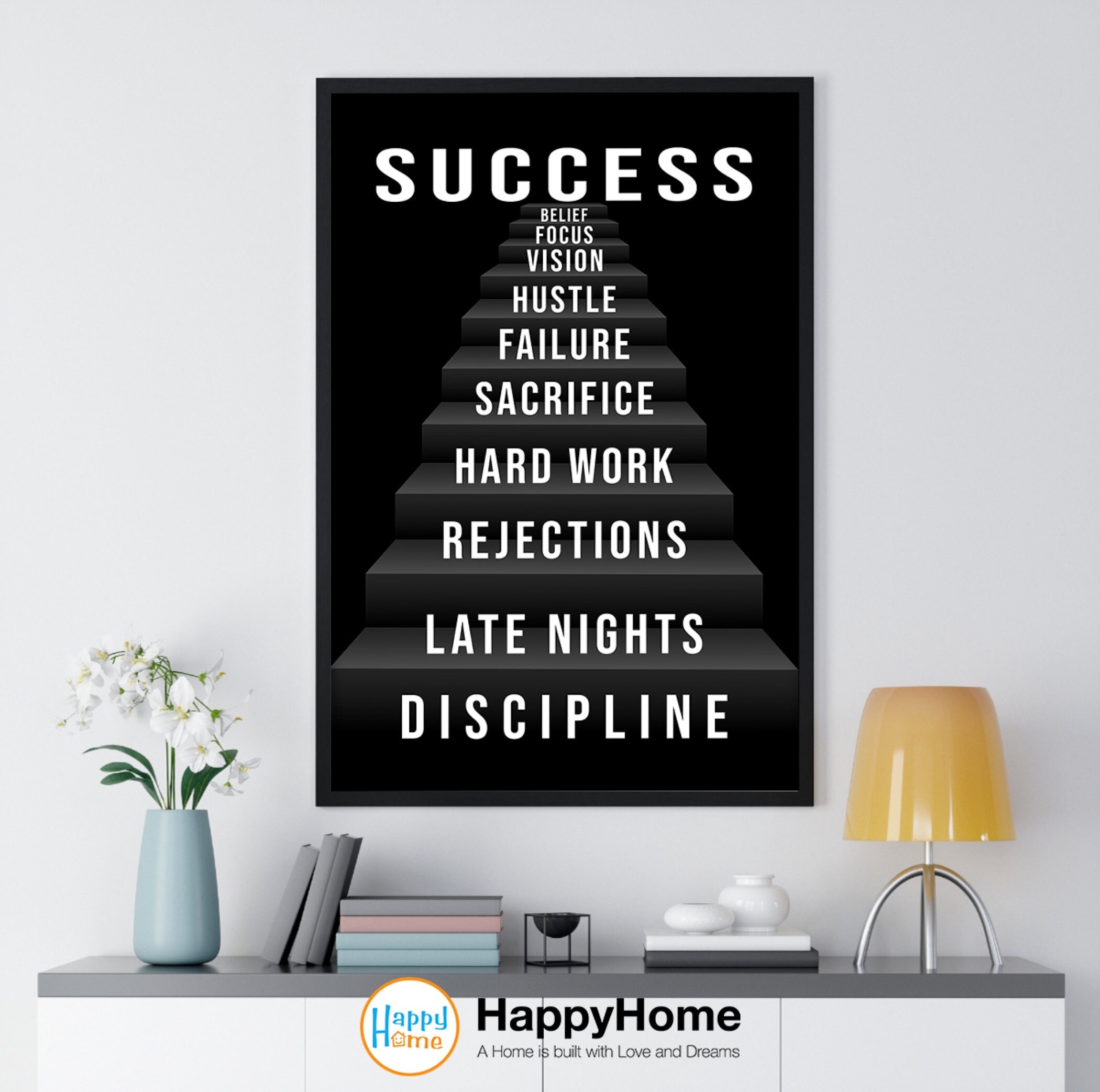 Stairway to Success Motivational Inspirational Quotes Wall Art Canvas ...