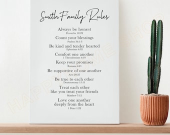 Gepersonaliseerde familieregels ondertekenen op maat Onze familieregels Gepersonaliseerde familie gevestigde bord monogram print Home Room Decor - PB71