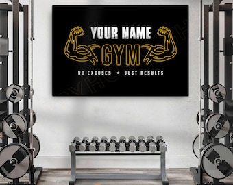 Personalized Name Gym Wall Art Custom Fitness Room Sign Workout Poster Home Decor -PG42