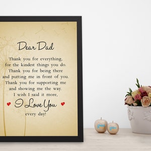 Framed Print Poster Father&#39;s Day Gifts for Dad from Daughter and Son - Birthday Gift for Father - Dead Dad Thank you for everything