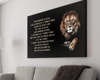Lion Wall Art Gazelle and Lion African Proverb Motivational Inspirational Quotes | Lion Motivational Quotes Print Canvas Office Decor Art
