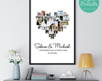 DIGITAL Printable Personalized Wall Art Custom Heart Photo Collage Anniversary Gift for Wife & Husband | Heart Collage Photo Wall Decor
