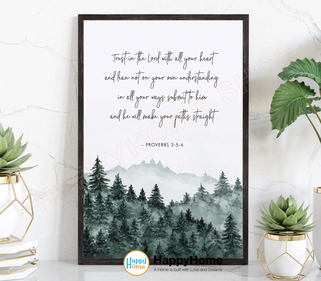 Proverbs 3:5-6 Bible Verse Wall Art Trust in the Lord Scripture Quote ...