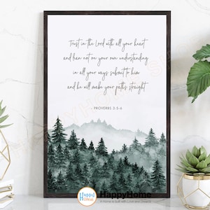 Proverbs 3:5-6 Bible Verse Wall Art Trust in the Lord Scripture Quote Print | Christian Bible Art Poster Home Art Office Decor -P693