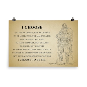 Viking Warrior Poster Motivational Inspiration Quotes Poster I Choose To Be Me | Viking Warrior Wall Art Décor | Motivational Quotes Print