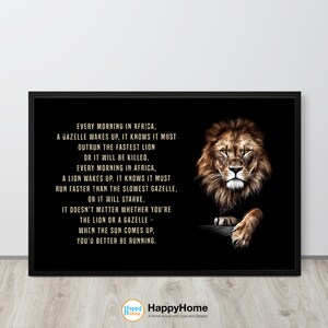 Lion Wand Art Gazelle und Lion African Sprichwort motivierende Inspirierende Zitate | Löwen Motivation Zitate Druck Leinwand Büro Dekor Kunst Bild 2