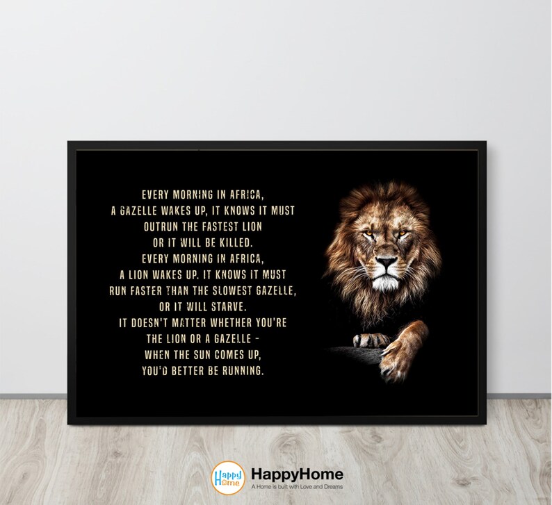Lion Wand Art Gazelle und Lion African Sprichwort motivierende Inspirierende Zitate | Löwen Motivation Zitate Druck Leinwand Büro Dekor Kunst Bild 2