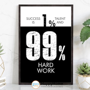 Erfolg ist 1% Talent Poster Motivationswandkunst | Inspirational Wand Kunst Entrepreneur Zitat Poster Home Art Büro Dekor Leinwand Moderne Kunst