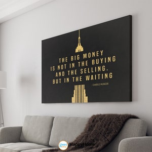 Charlie Munger Wall Art The Big Money in the Waiting Motivational Quotes Inspirational Wall Art Investing Quote Trading Poster Office Decor
